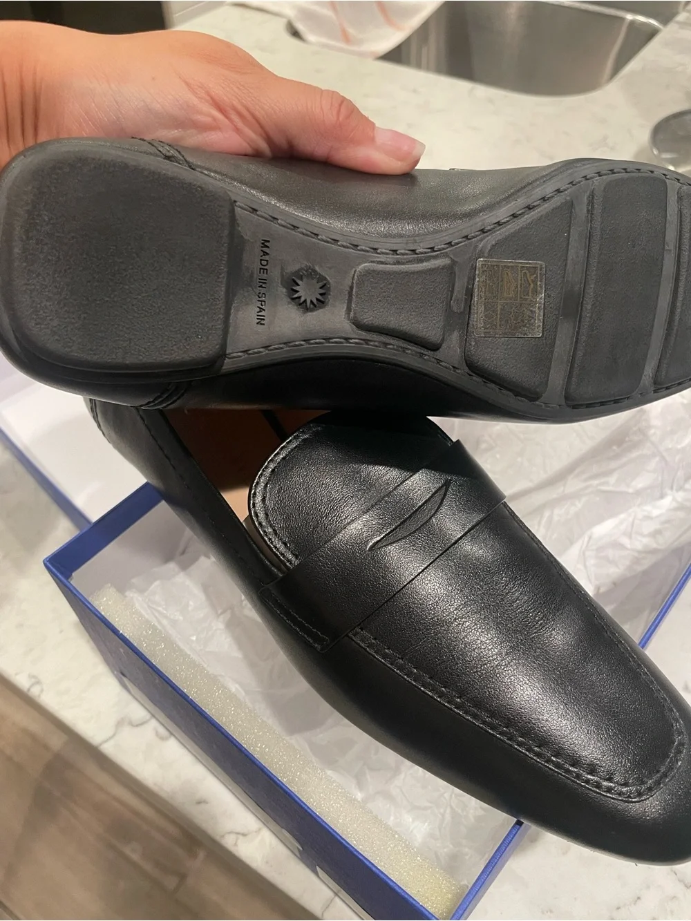 Stuart Weitzman Black Leather Penny Loafers for Men